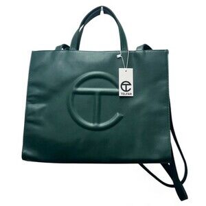 Telfar Medium Shopping Bag Double Handled Tote Dark Olive Vegan Faux Leather NEW
